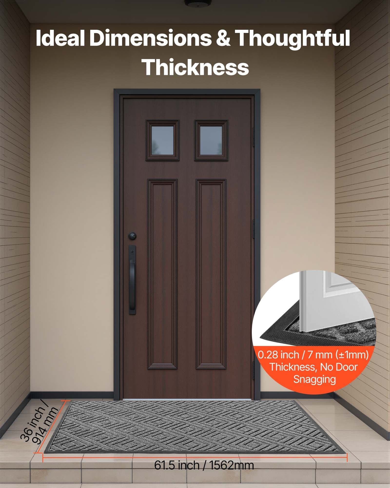 Front Door Mat 1562x914mm Commercial Indoor Outdoor TPE Heavy Duty Washable Grey