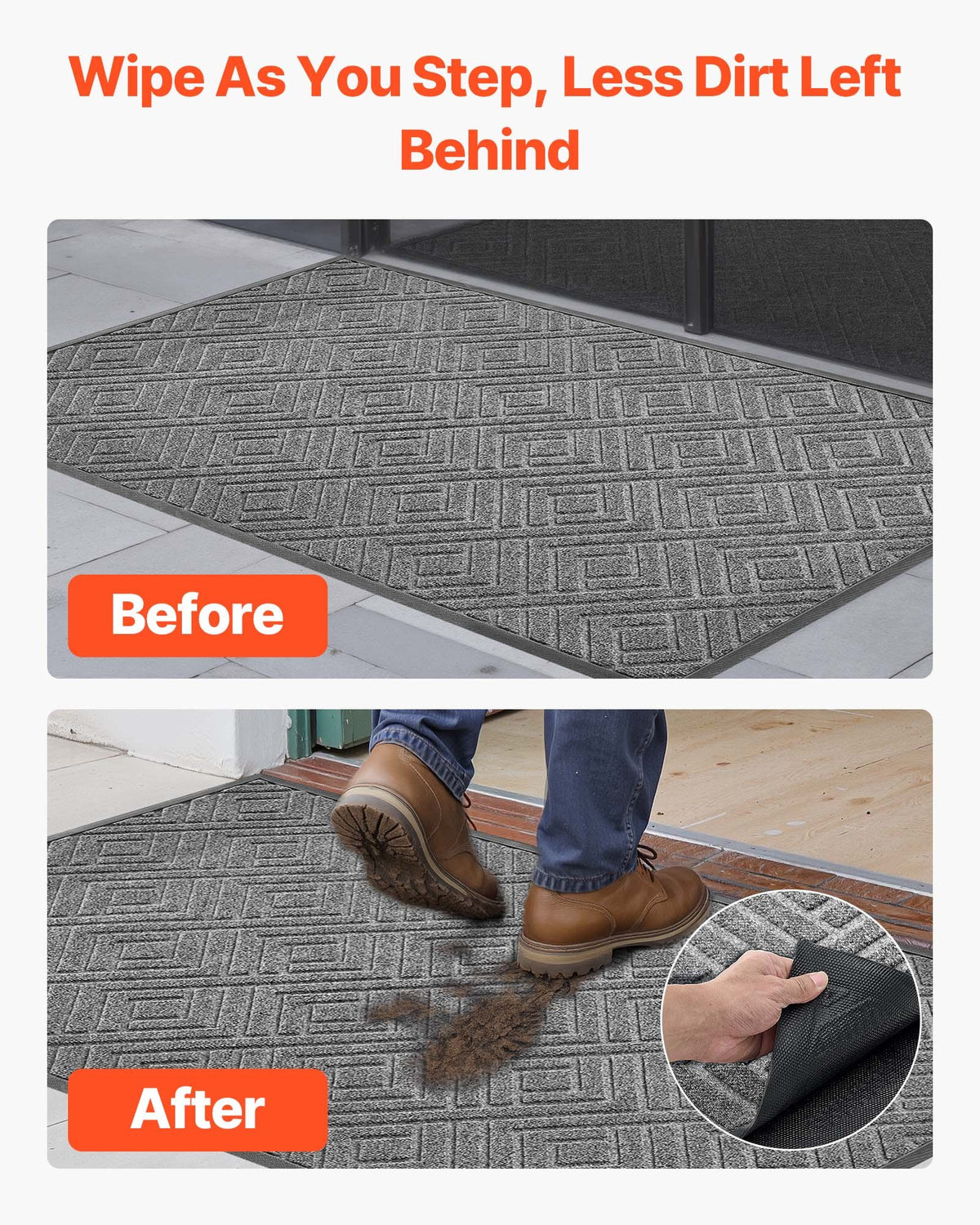 Front Door Mat 1562x914mm Commercial Indoor Outdoor TPE Heavy Duty Washable Grey