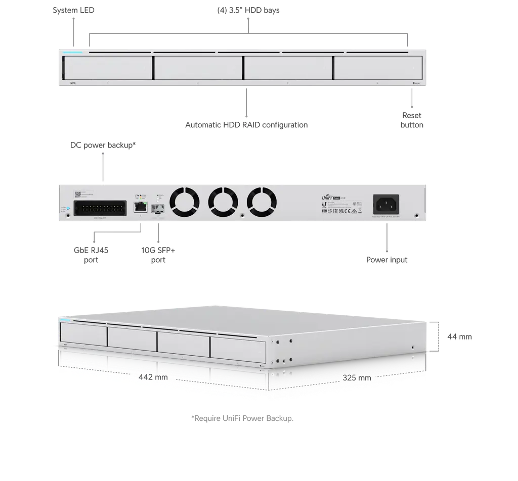 Ubiquiti UniFi Protect Network Video Recorder with 4 HDD Bays and Up to 30 Days of Video Storage