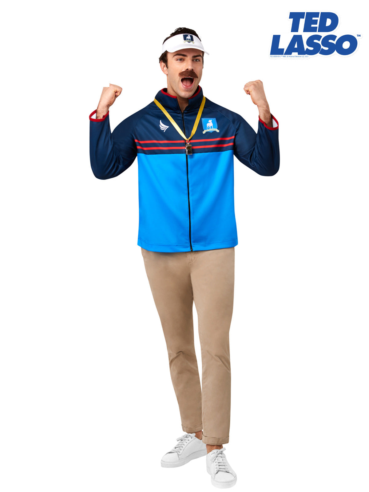 Ted Lasso Costume for Adults Coach Outfit with Visor Whistle Mustache
