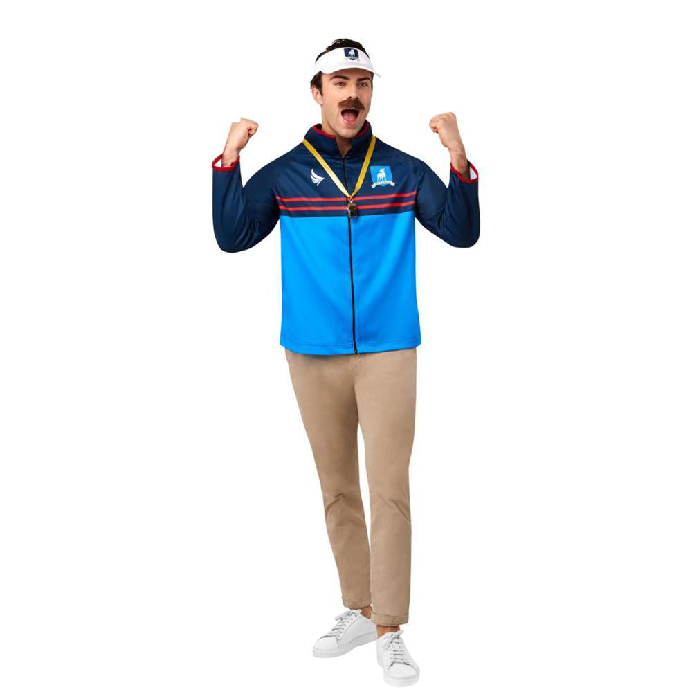 Ted Lasso Costume for Adults Coach Outfit with Visor Whistle Mustache