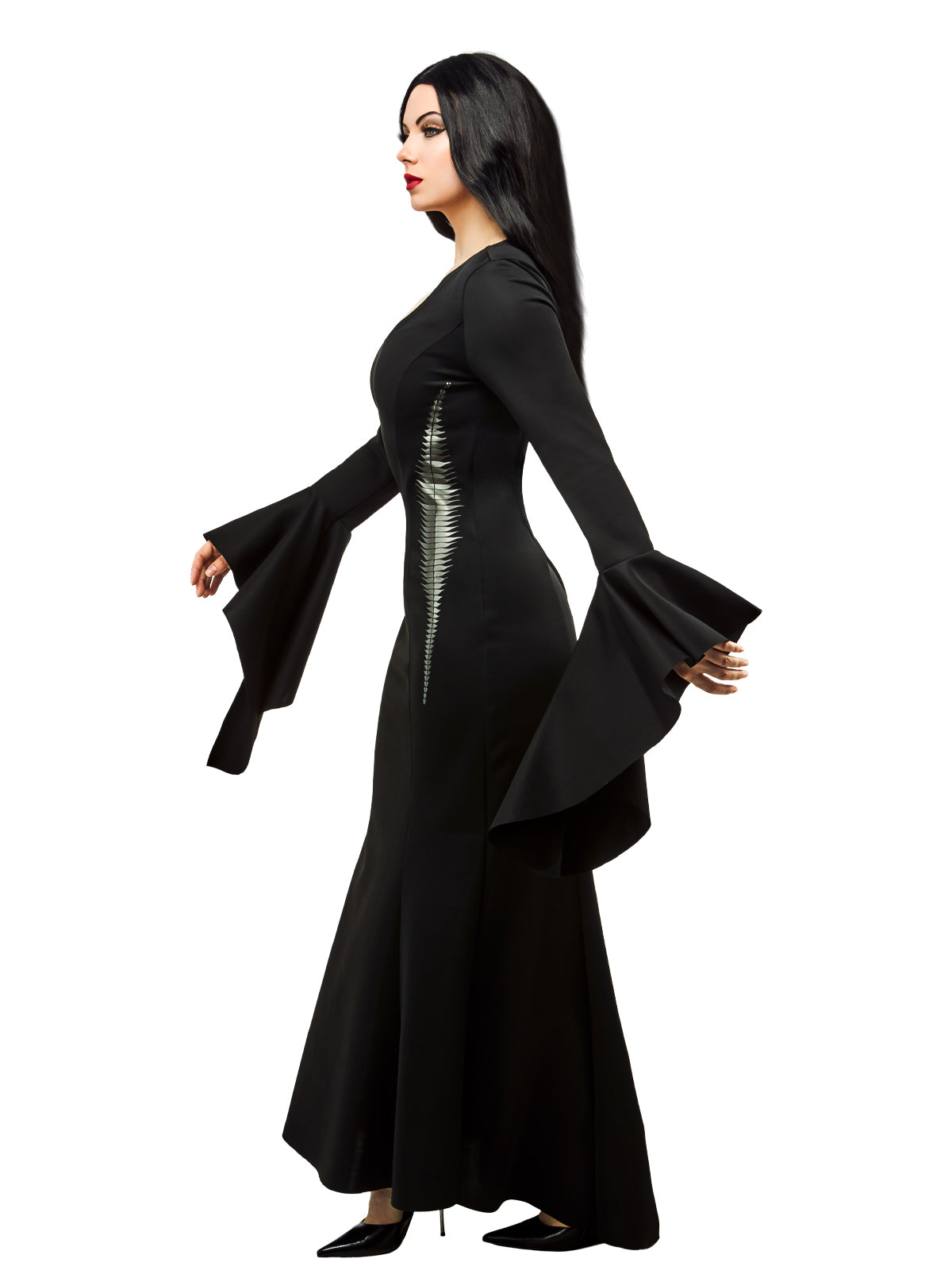 Morticia Addams Deluxe Costume Adult Black Dress with Trumpet Sleeves