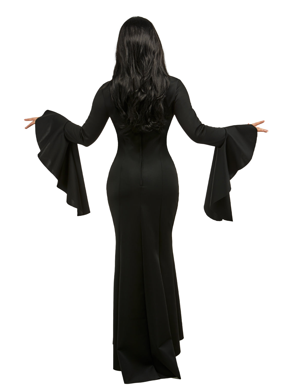 Morticia Addams Deluxe Costume Adult Black Dress with Trumpet Sleeves