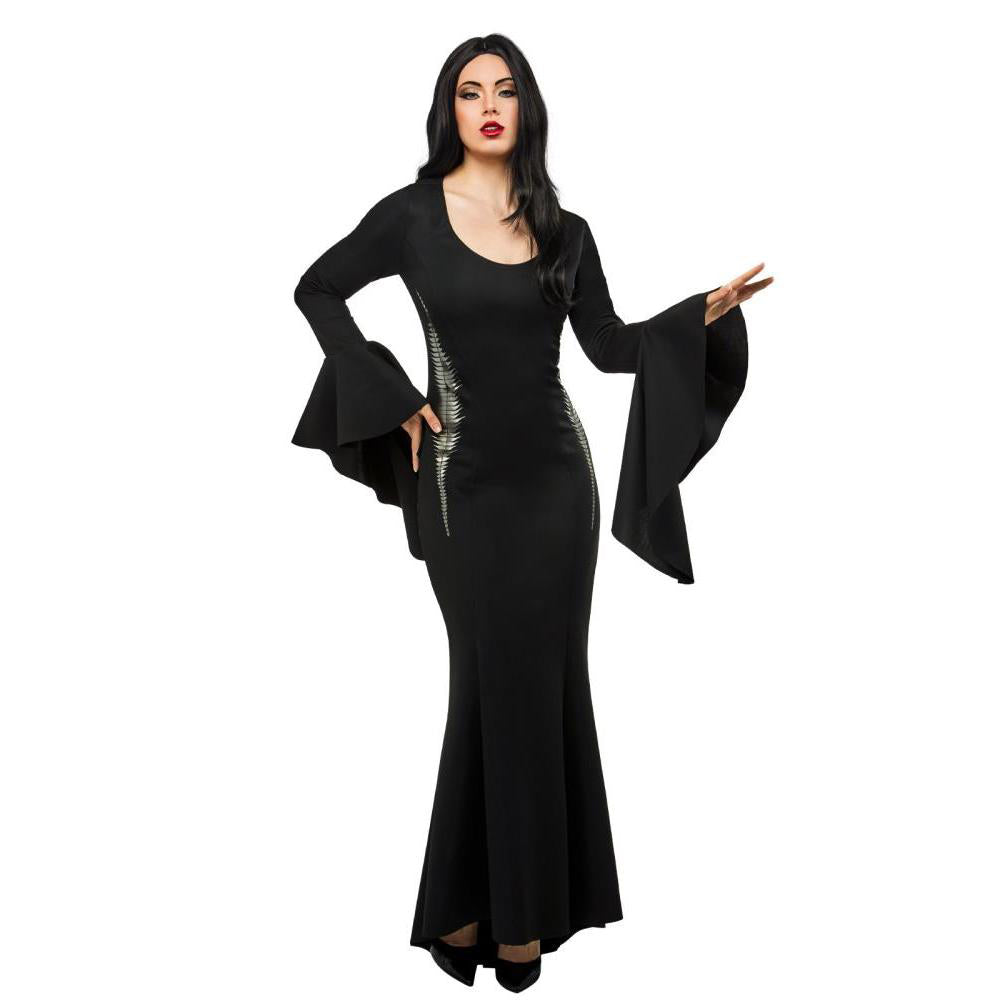 Morticia Addams Deluxe Costume Adult Black Dress with Trumpet Sleeves