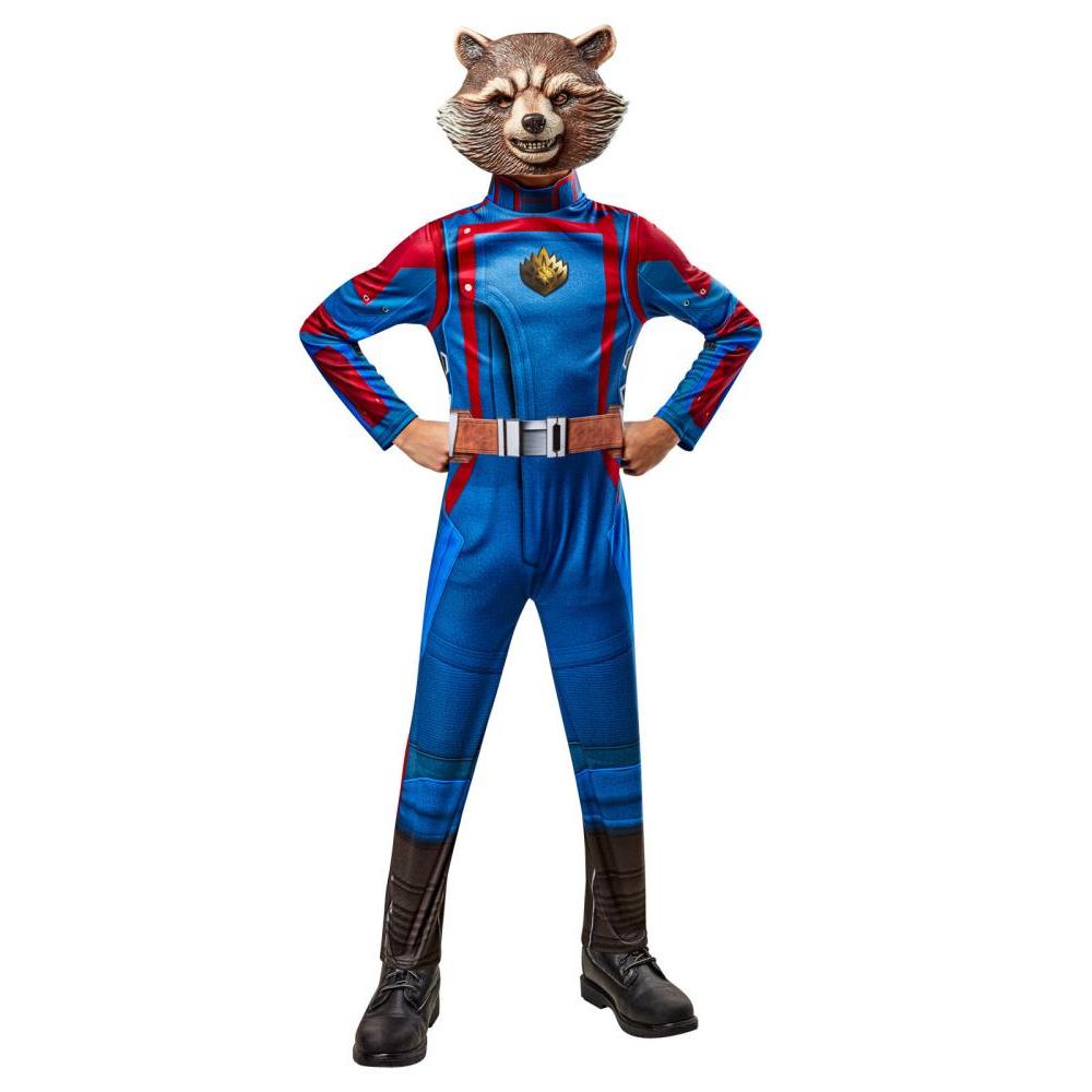 Marvel Rocket Raccoon Deluxe Costume with Printed Jumpsuit, Tail and Mask - Blue & Brown Colour