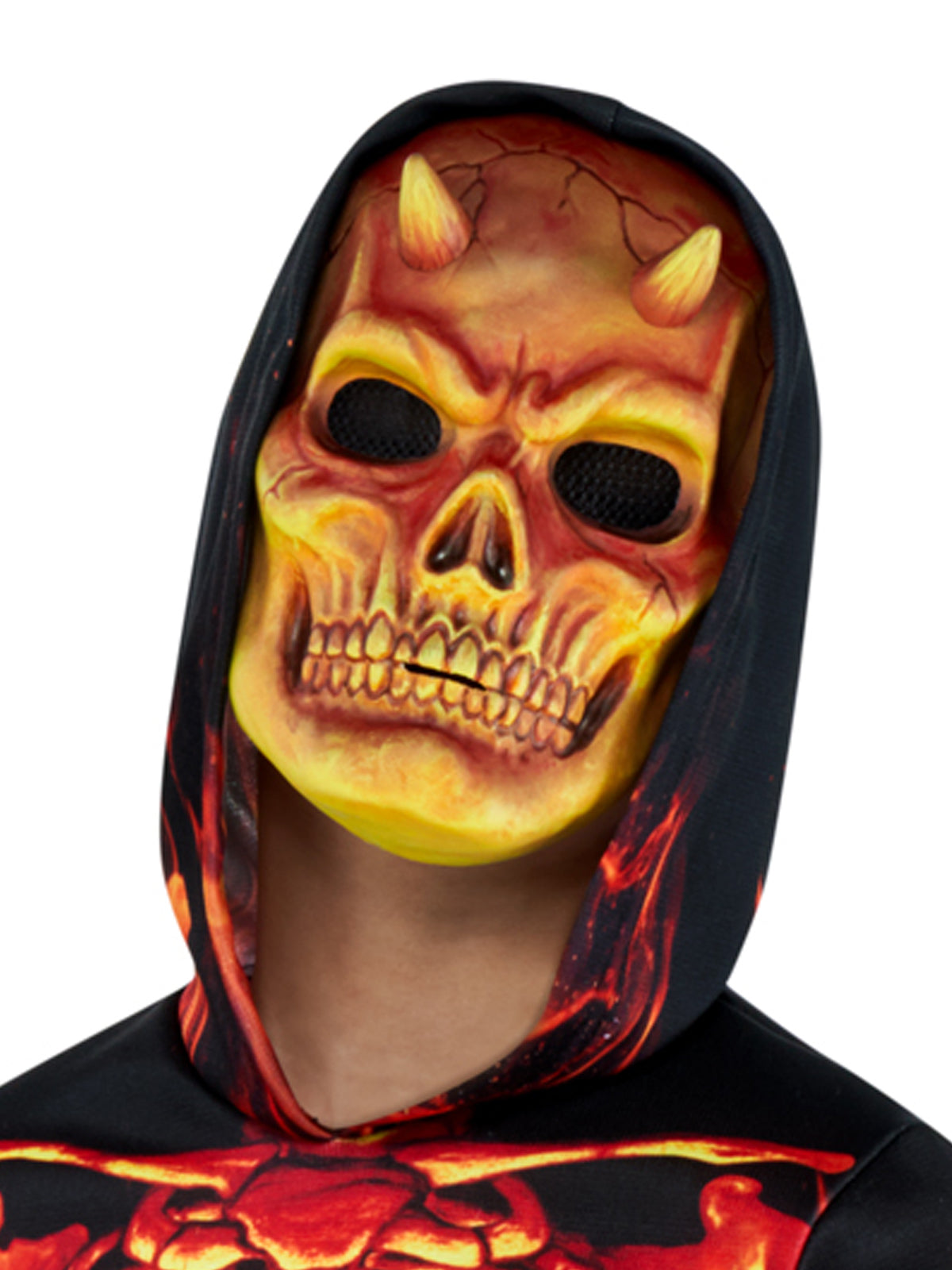 Fire Devil Kids Halloween Costume with Hooded Top and Devil Mask Scary Outfit