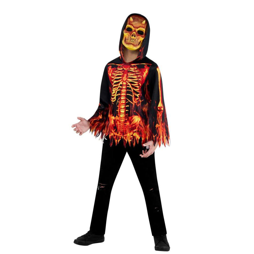 Fire Devil Kids Halloween Costume with Hooded Top and Devil Mask Scary Outfit