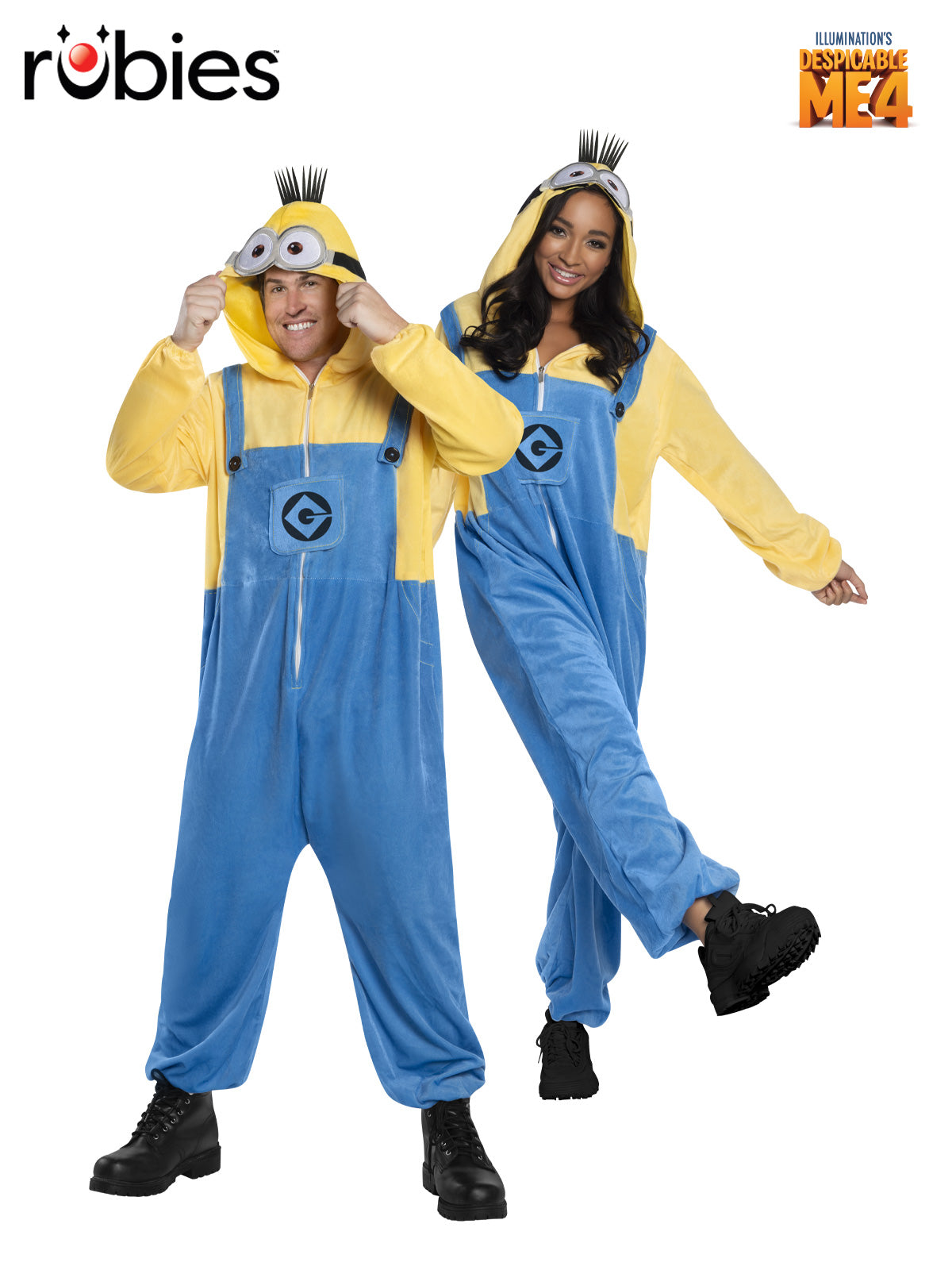 Despicable Me Minions Adult Hooded Fleece Onesie Costume with Printed Hood – Yellow Blue Colour