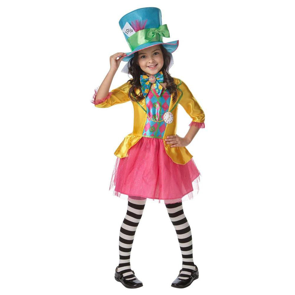 Mad Hatter Deluxe Costume Child Alice in Wonderland Dress with Hat and Bow