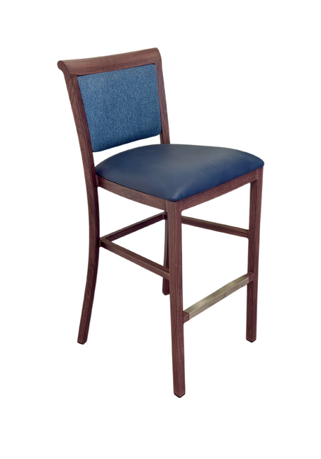 Hudson Bar Stool Chair with Comfortable Blue Faux Leather & Fabric Design