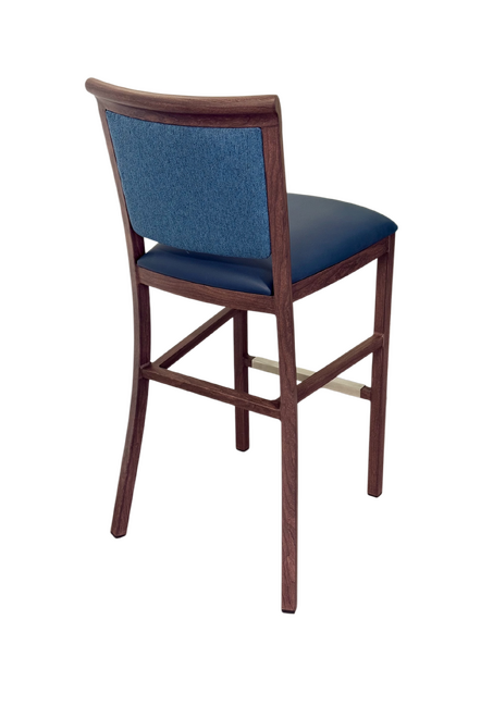 Hudson Bar Stool Chair with Comfortable Blue Faux Leather & Fabric Design
