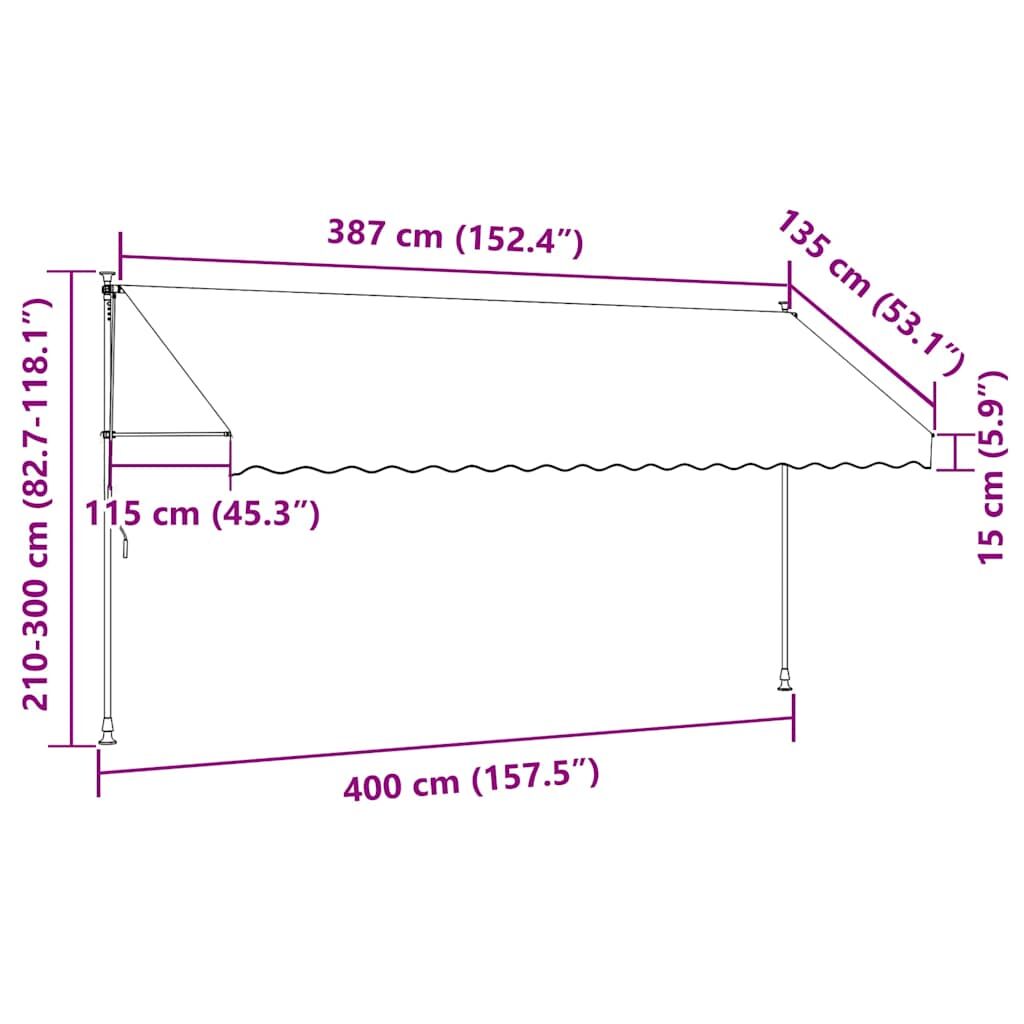 Manual Retractable Awning 400cm Anthracite Steel Frame Outdoor Patio Sun Shade