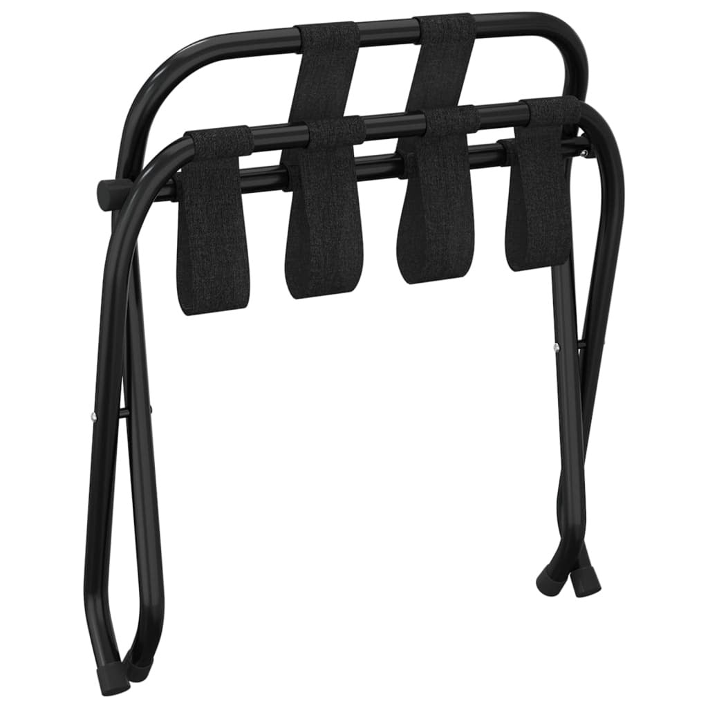 Luggage Rack with Backrest Steel Folding Hotel Suitcase Stand Holder Black