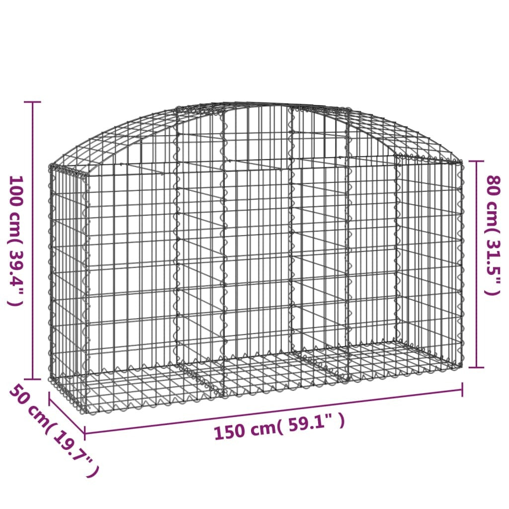 Arched Gabion Basket 150x50x80/100cm Galvanised Iron Garden Wall Stone Cage