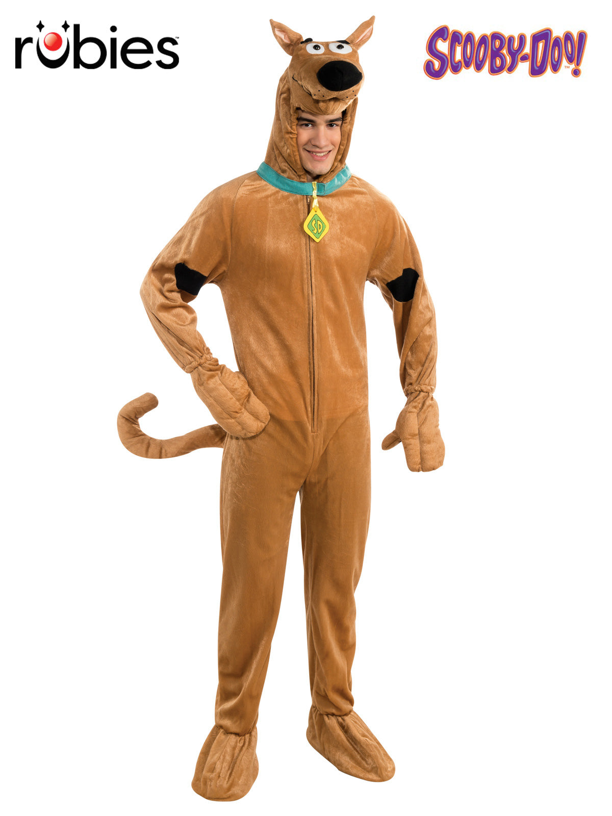 Scooby Doo Adult Costume Hooded Jumpsuit with Tail Paws Collar Shoe Covers