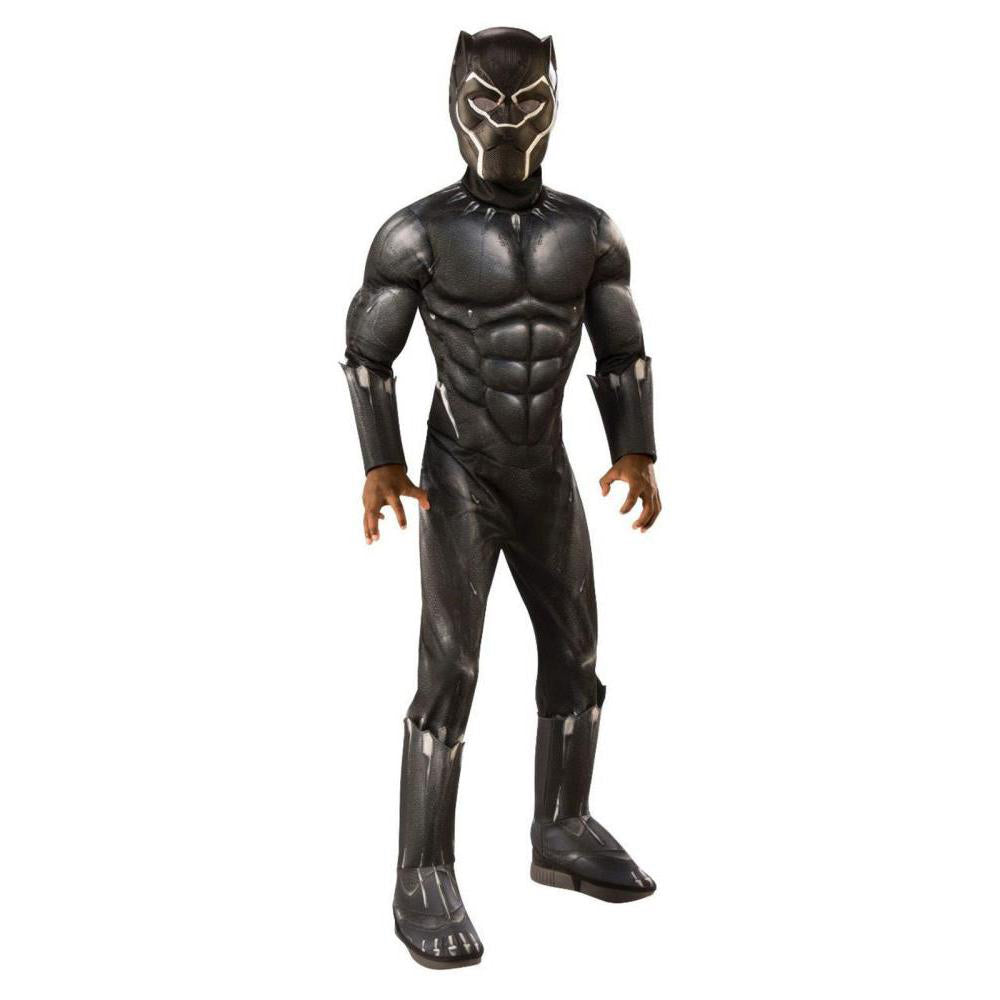 Black Panther Deluxe Costume for Kids Official Marvel Avengers Muscle Jumpsuit Black Colour