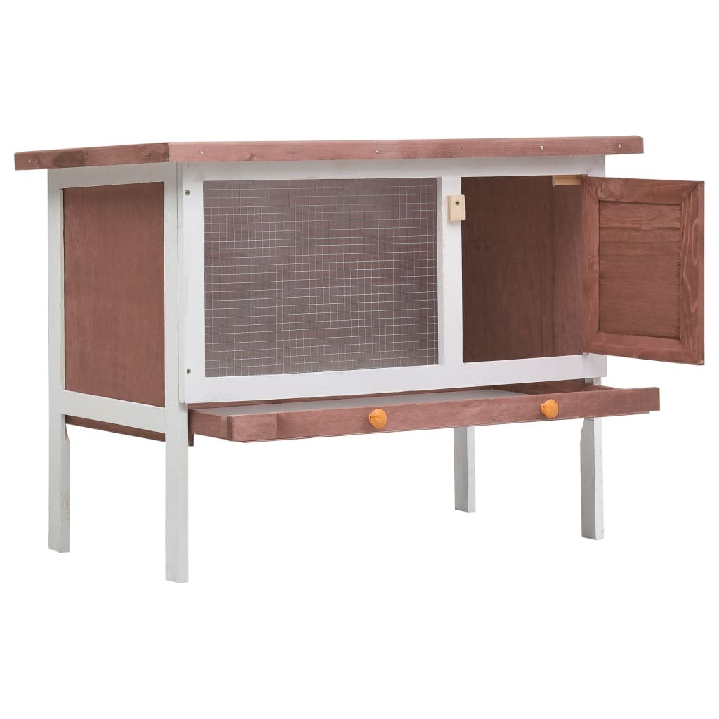 Outdoor Rabbit Hutch Wooden 1 Layer Brown Asphalt Roof Pull-Out Tray Cage