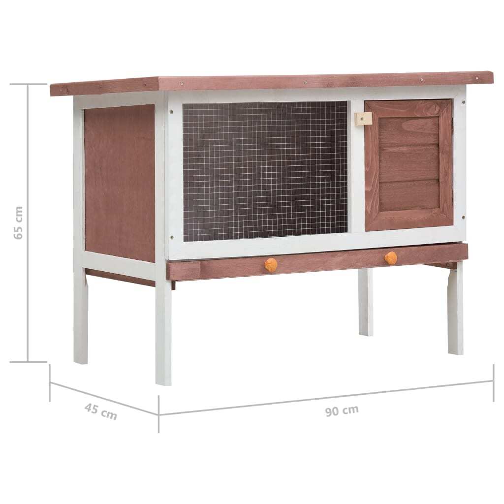 Outdoor Rabbit Hutch Wooden 1 Layer Brown Asphalt Roof Pull-Out Tray Cage