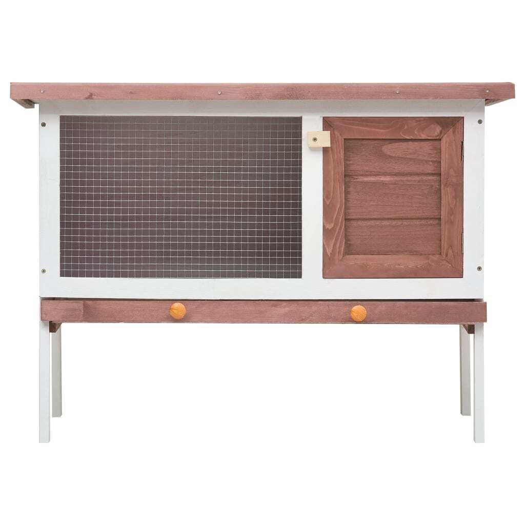 Outdoor Rabbit Hutch Wooden 1 Layer Brown Asphalt Roof Pull-Out Tray Cage