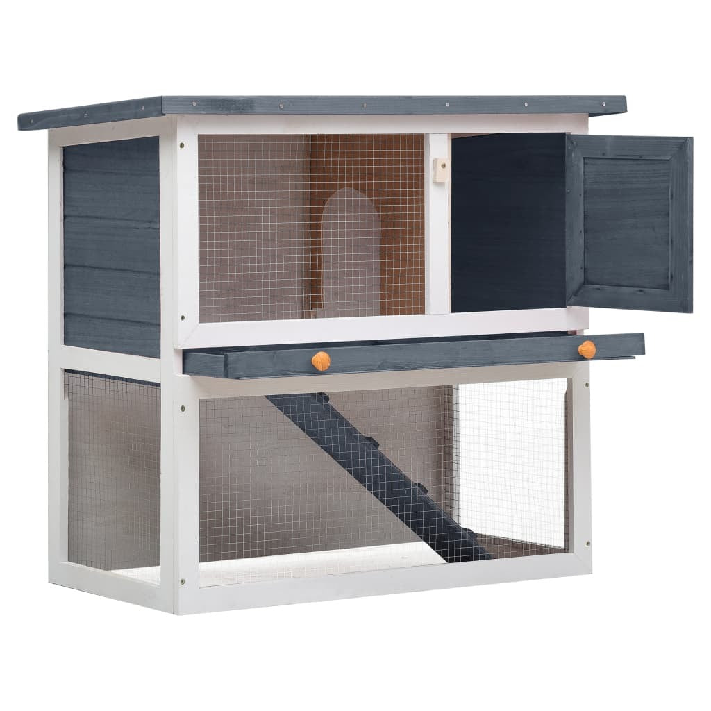 Outdoor Rabbit Hutch Wooden 1 Door Grey Ramp Pull-Out Tray Small Pet Cage