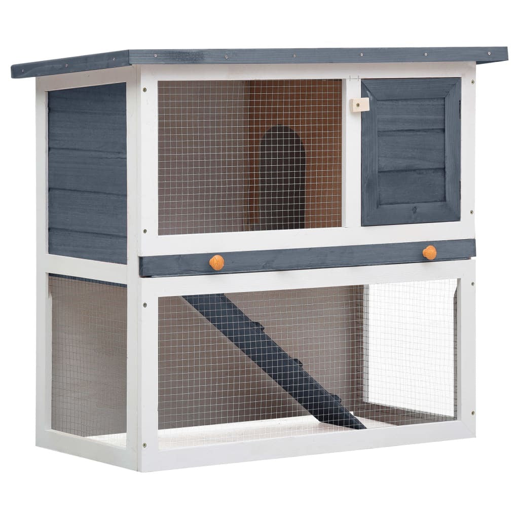 Outdoor Rabbit Hutch Wooden 1 Door Grey Ramp Pull-Out Tray Small Pet Cage