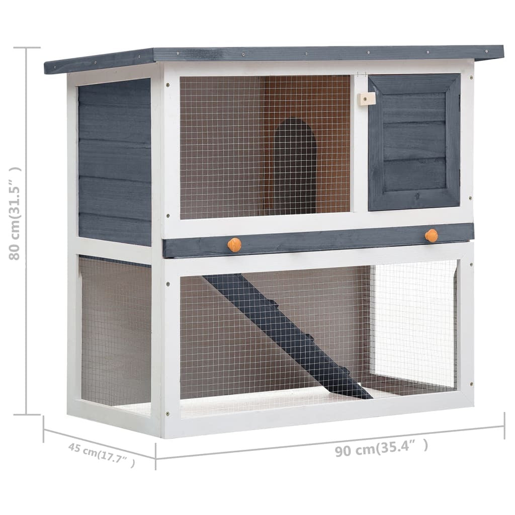 Outdoor Rabbit Hutch Wooden 1 Door Grey Ramp Pull-Out Tray Small Pet Cage