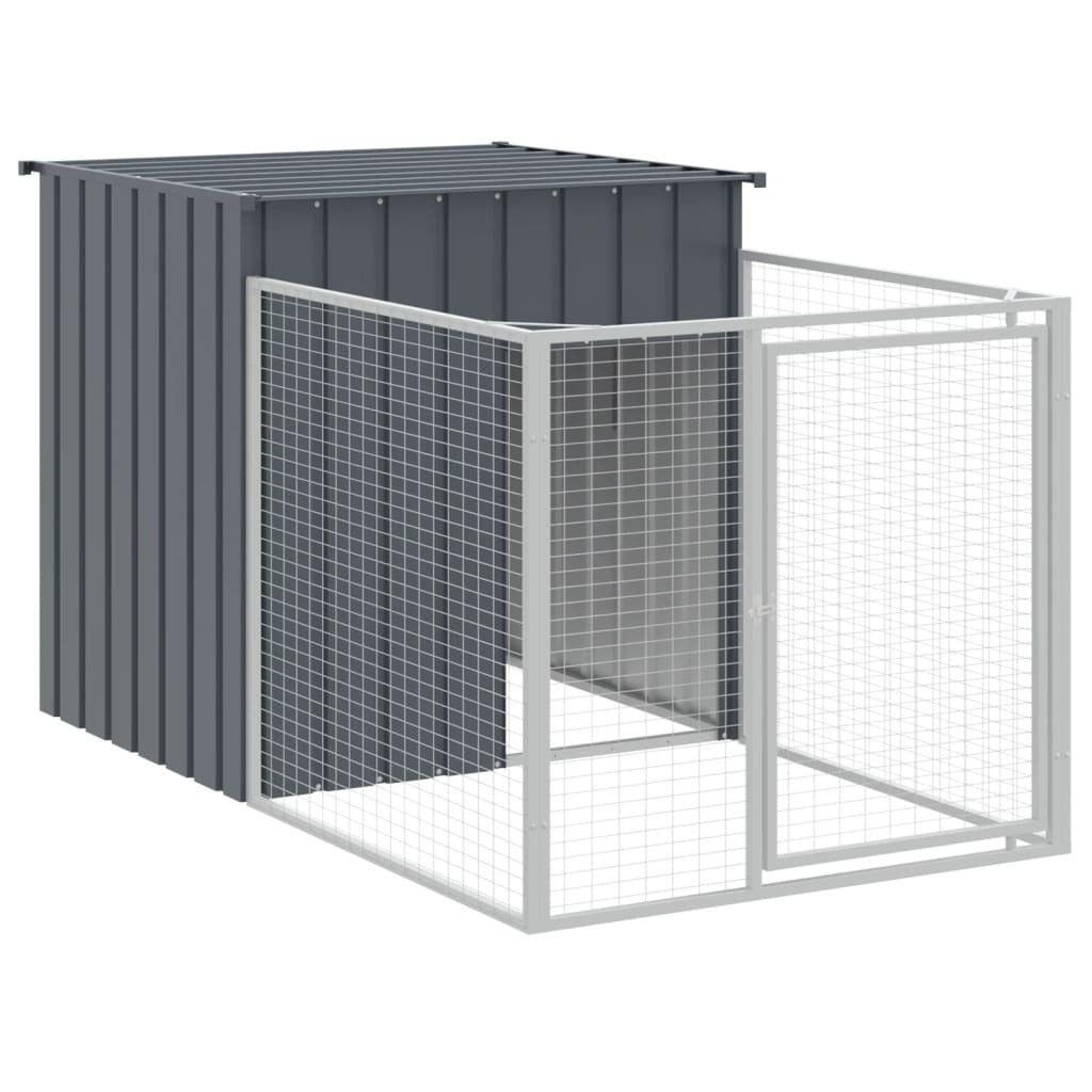 Dog House with Run Kennel Enclosure Outdoor Pet Cage Galvanised Steel Anthracite