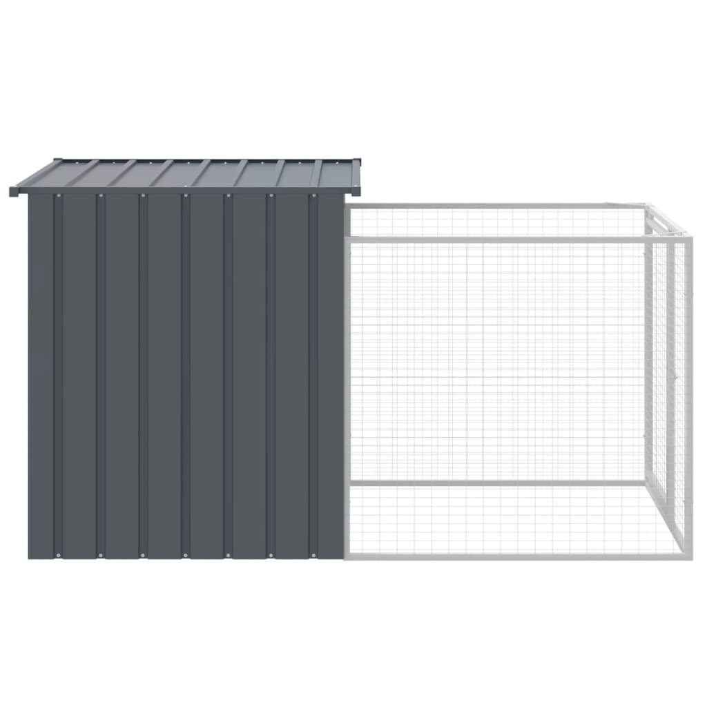 Dog House with Run Kennel Enclosure Outdoor Pet Cage Galvanised Steel Anthracite