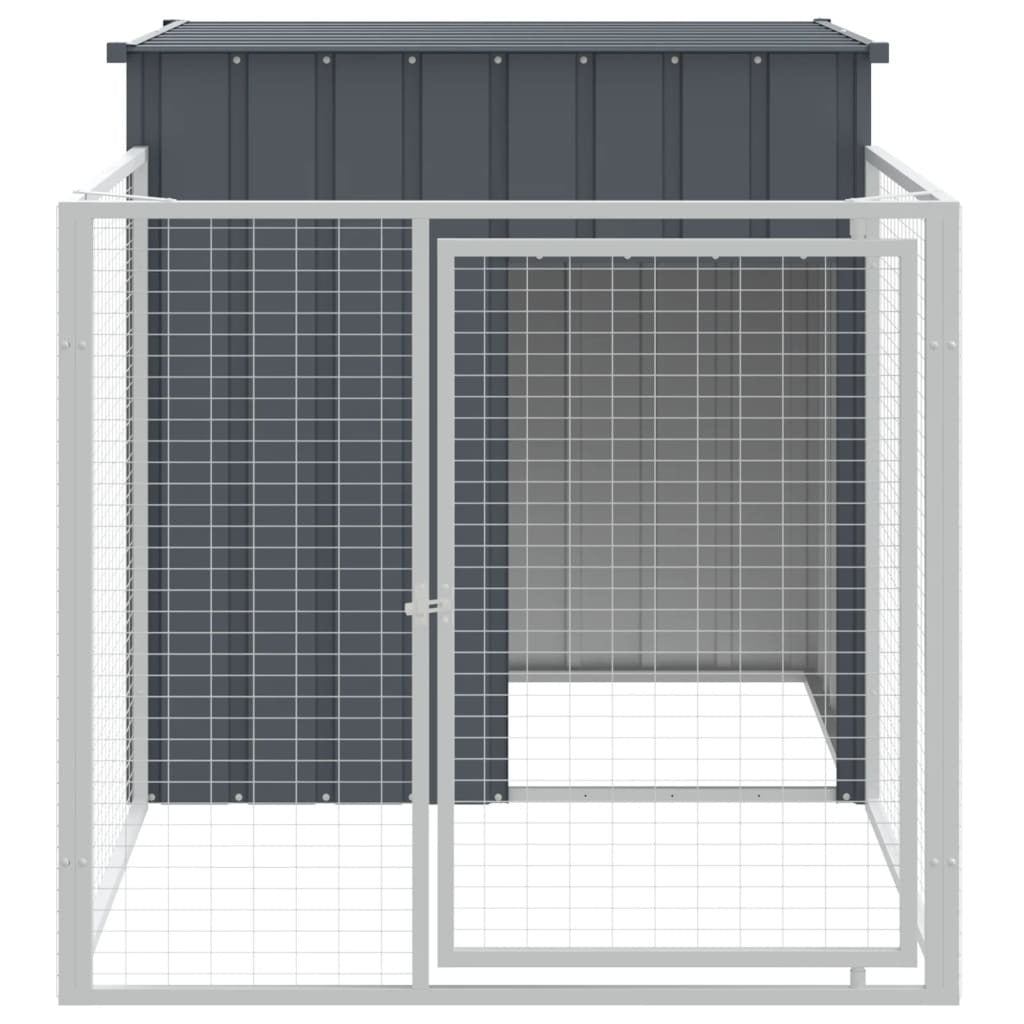 Dog House with Run Kennel Enclosure Outdoor Pet Cage Galvanised Steel Anthracite