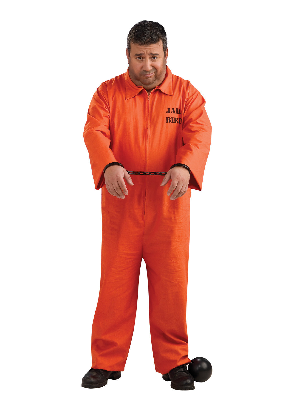 Prisoner Costume Orange Jumpsuit with Jailbird Print For Adult