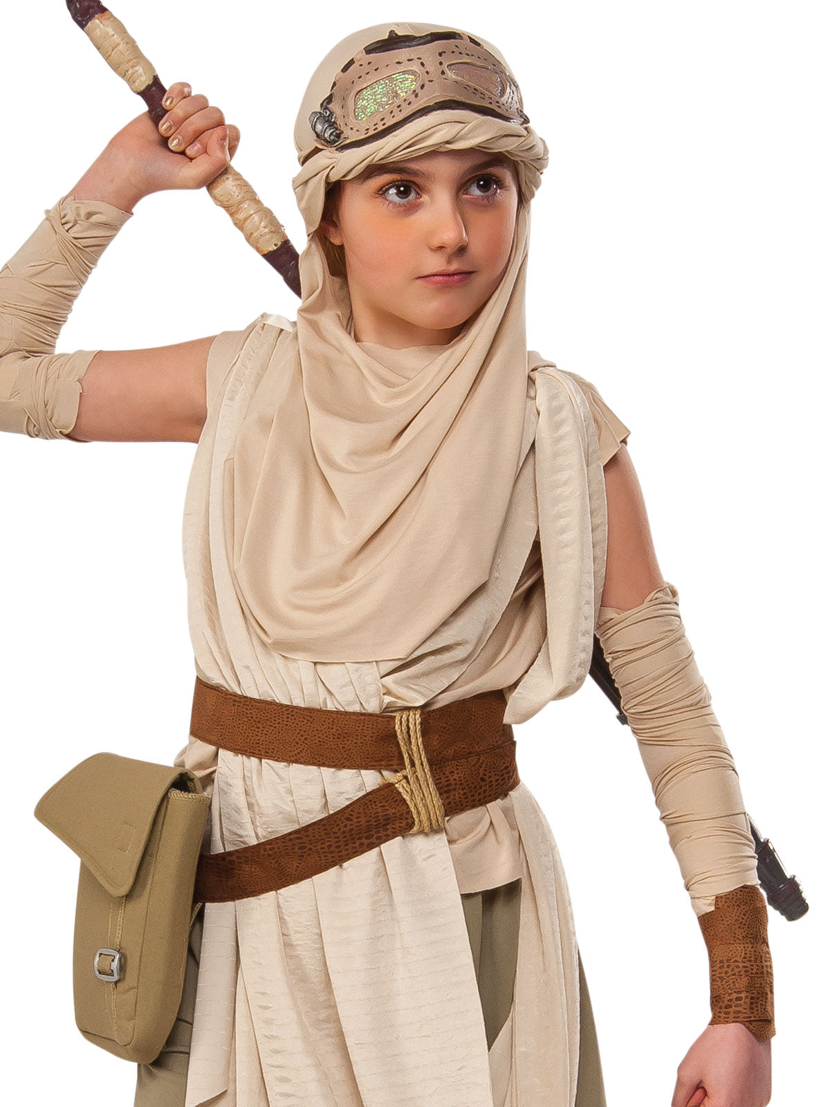 Star Wars Rey Costume with Tunic, Belt, Headpiece and Boot Tops - Beige Colour
