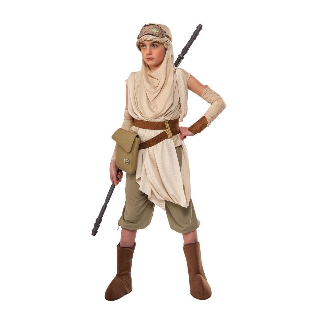 Star Wars Rey Costume with Tunic, Belt, Headpiece and Boot Tops - Beige Colour