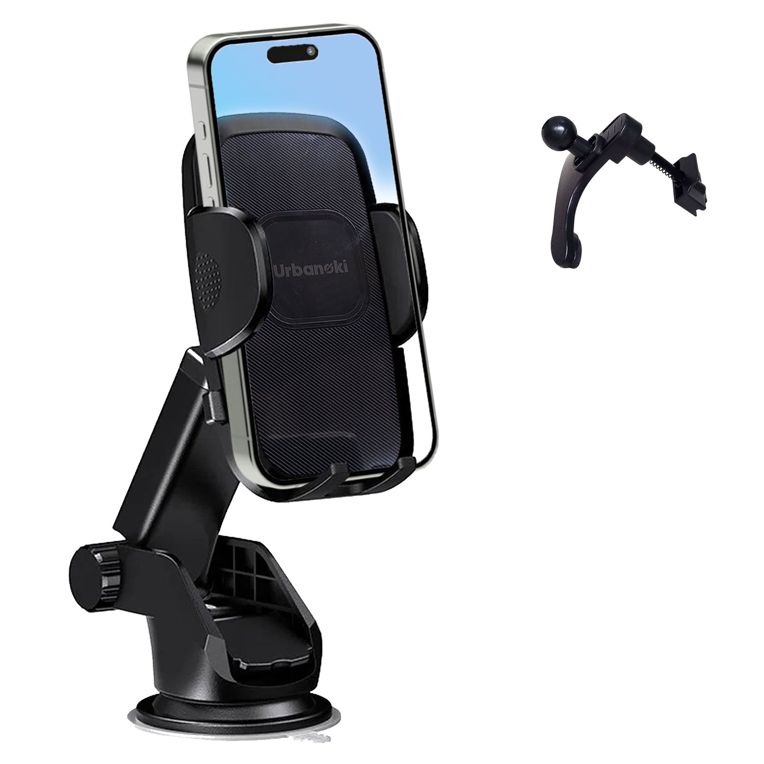 Urbanoki 4 in 1 Car Phone Holder Dashboard Windshield Vent Mount for All Phones - Black