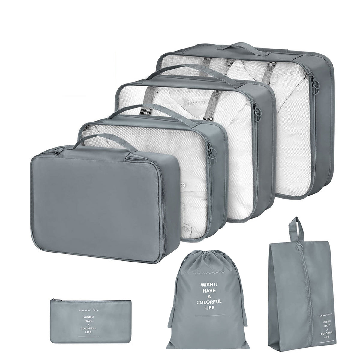 Hivvago 7-Piece Travel Organizer Set – Lightweight Packing Bags for Luggage, Grey