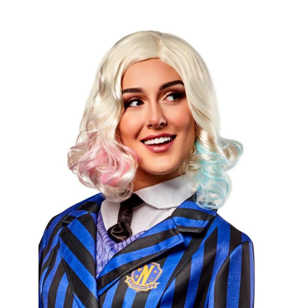 Enid Sinclair Wig for Adults Blonde with Pink and Blue Highlights