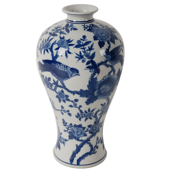 Swallow Vase Medium with Blue and White Bird & Blossom Ceramic Design
