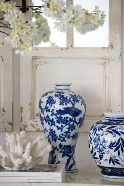 Swallow Vase Medium with Blue and White Bird & Blossom Ceramic Design
