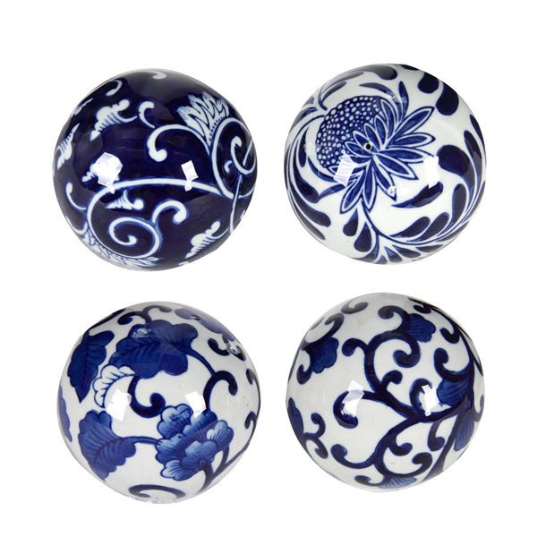 Blue & White Decorator Balls Set of 4 Ceramic Decorative Home Accents