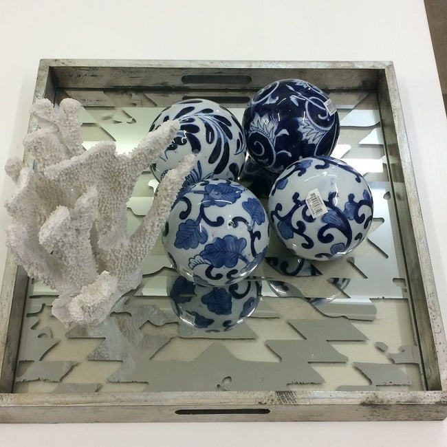 Blue & White Decorator Balls Set of 4 Ceramic Decorative Home Accents