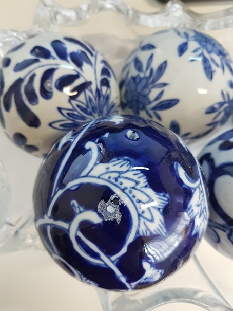 Blue & White Decorator Balls Set of 6 Ceramic Round Orbs 3" Home Accents