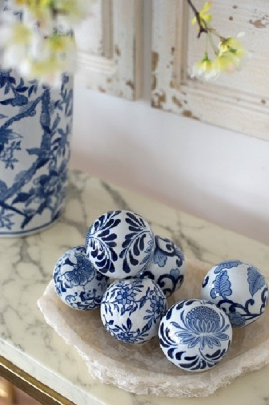 Blue & White Decorator Balls Set of 6 Ceramic Round Orbs 3" Home Accents