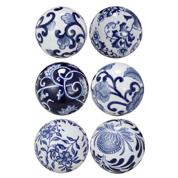 Blue & White Decorator Balls Set of 6 Ceramic Round Orbs 3" Home Accents