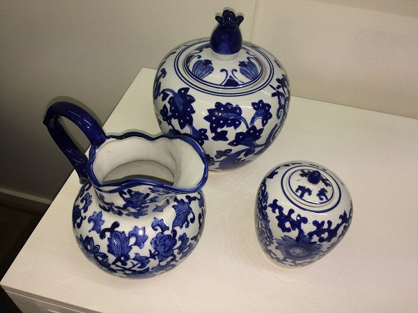 Ming Luxe Decorative Jug 20cm Blue & White Porcelain Asian Design