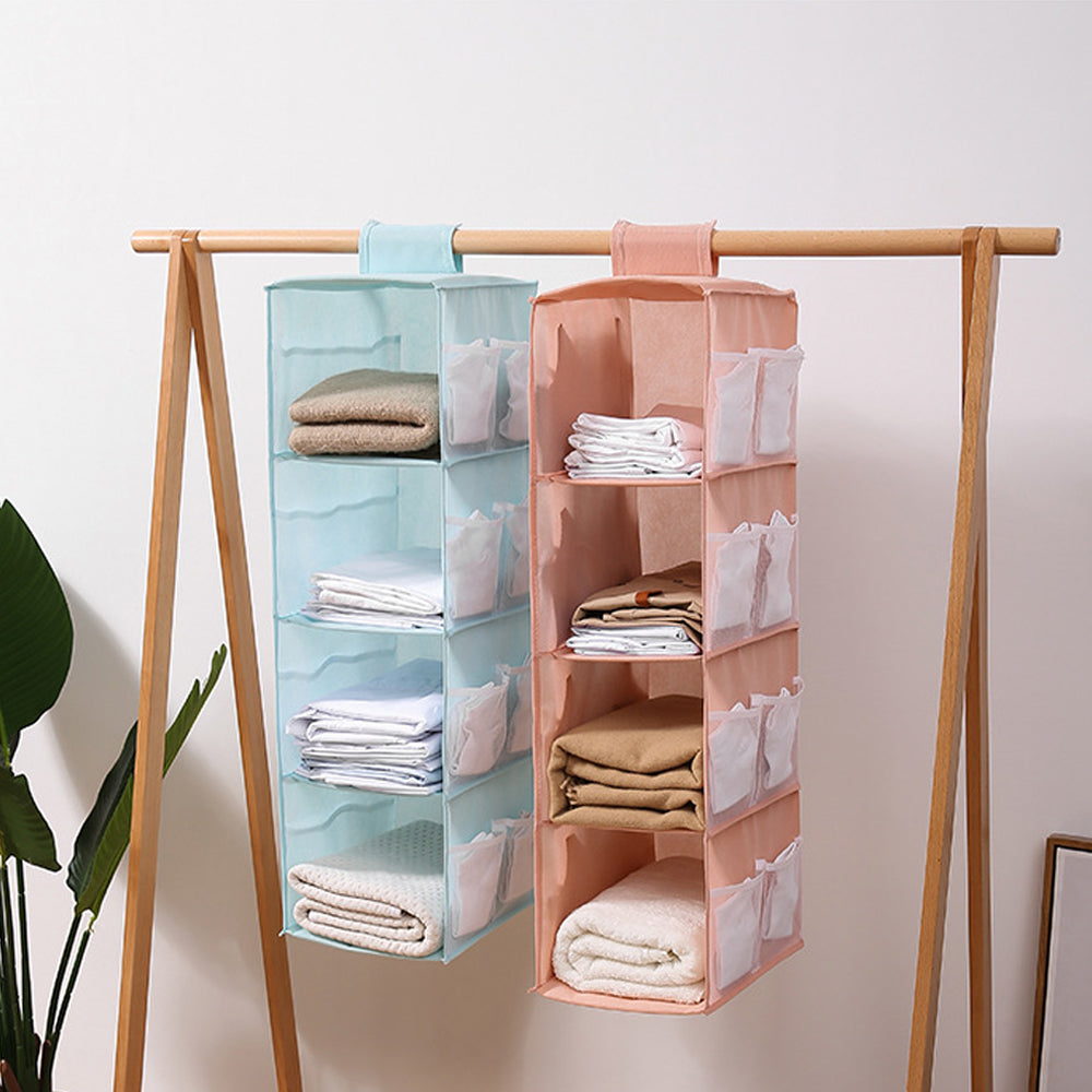 4 Layers Hanging Cube Closet Organizer with Side Storage