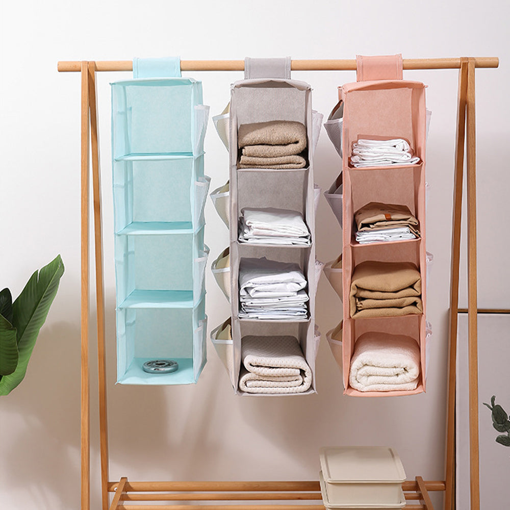 4 Layers Hanging Cube Closet Organizer with Side Storage