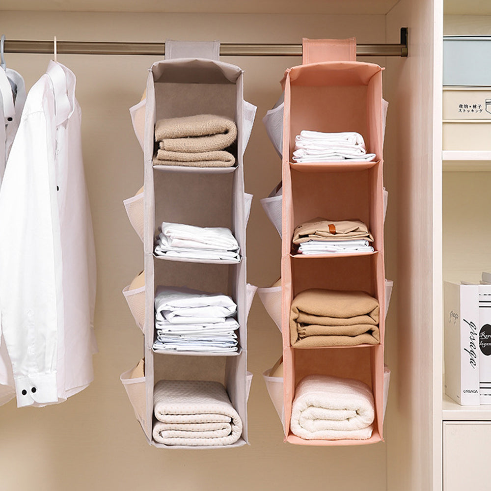 4 Layers Hanging Cube Closet Organizer with Side Storage