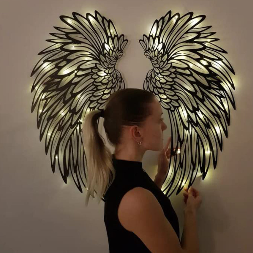 Angel Wings Metal Wall Decor with LED Light -Battery Powered