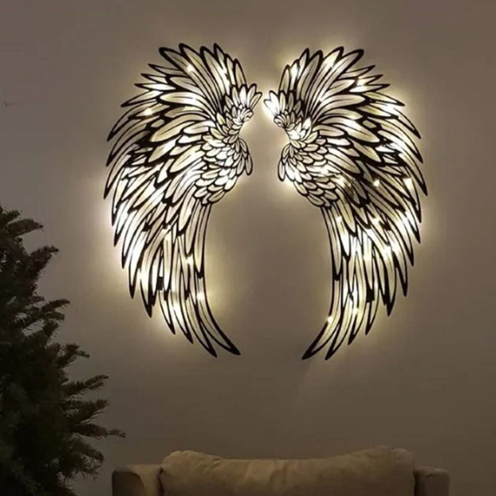 Angel Wings Metal Wall Decor with LED Light -Battery Powered