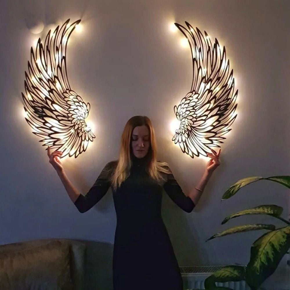 Angel Wings Metal Wall Decor with LED Light -Battery Powered