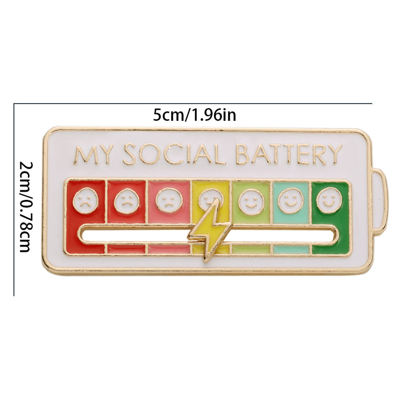 Creative Social Battery Energy Enamel Pins Mood Jewelry Brooches